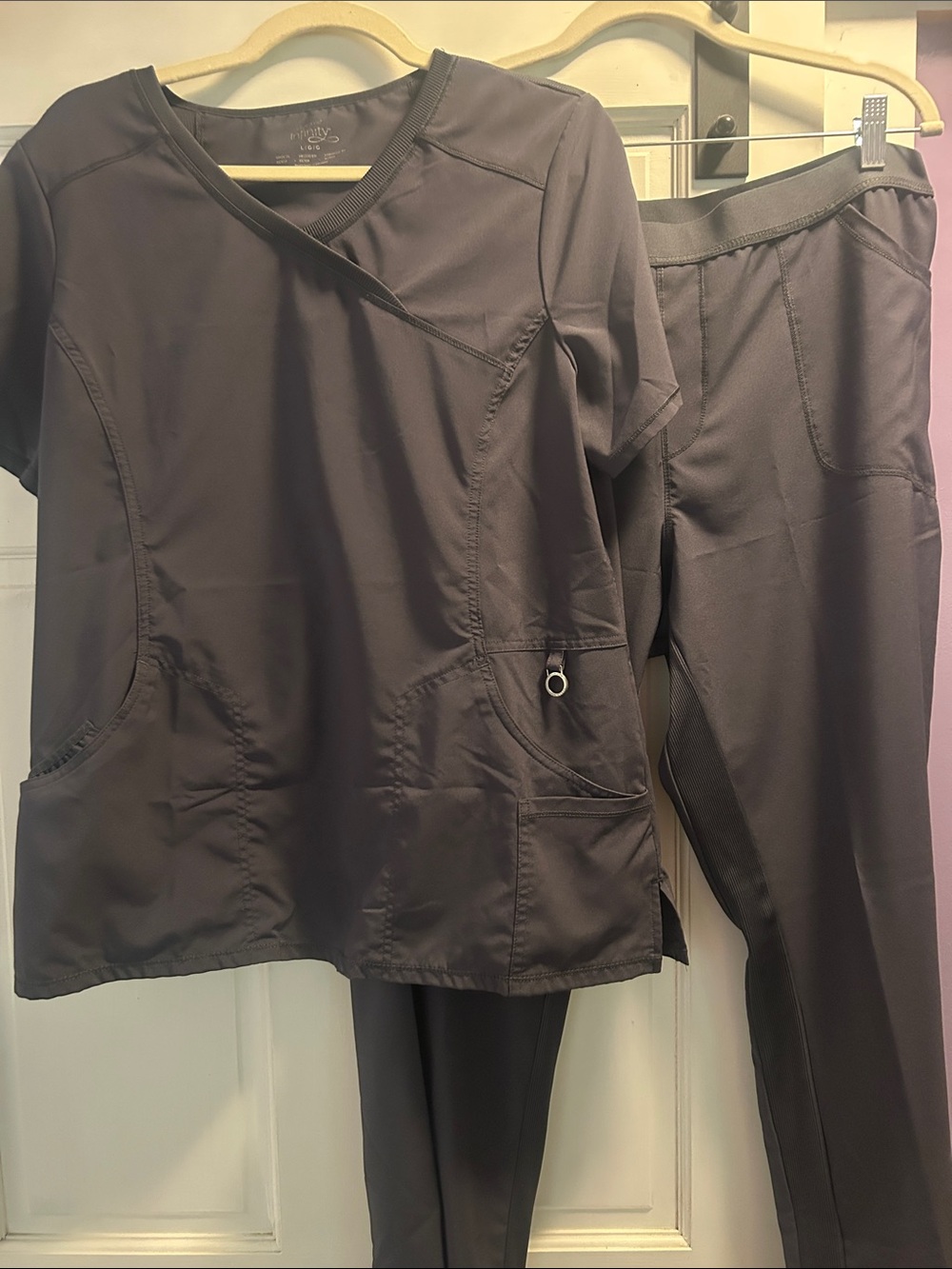 Cherokee Infinity Charcoal Gray Straight-Leg Scrub Pants & Top Set